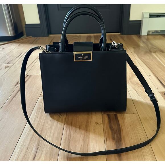 Kate Spade KB707 Reegan Medium Smooth Leather Satchel Crossbody in Black - Picture 1 of 11